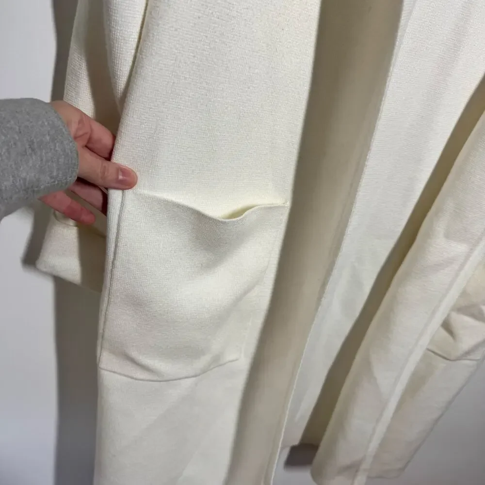 ANRABESS Long Sleeve Open Front Cardigan Coat Women L Off White Minimal Modest